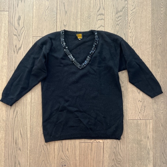 Lianne Barnes Womens Black Oversized size 2 sequin v-neck Sweater Fall goth vibe - Picture 3 of 11